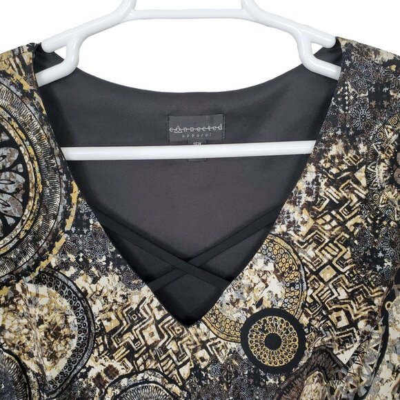 Connected Size 18W Dress Patterned Crisscross Neck Earthy Artifact Print - Picture 6 of 7